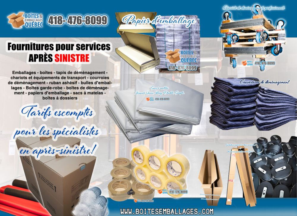 Équipements et emballages pour services après sinistre